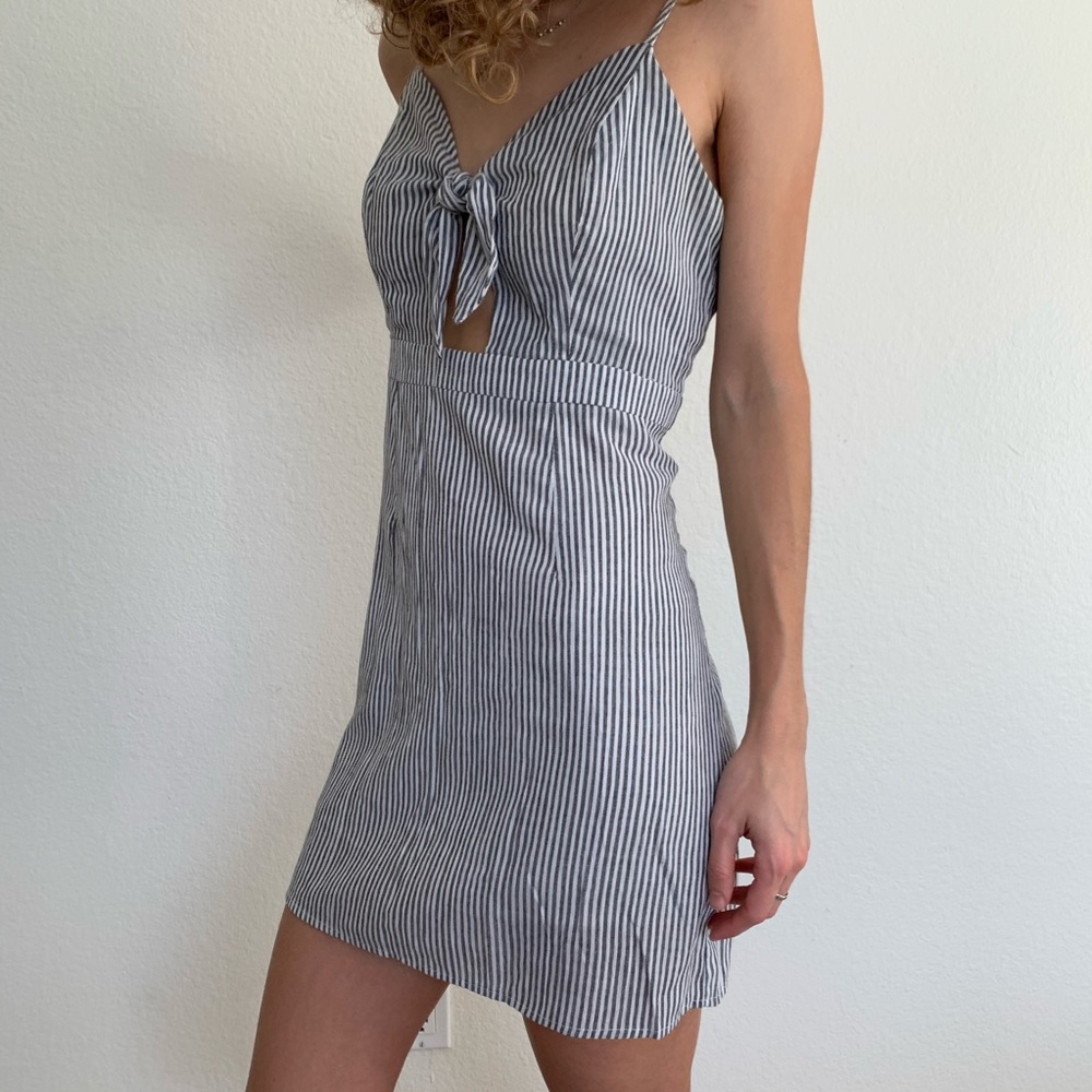 Wild Honey Pinstripe Tie Front Mini Dress